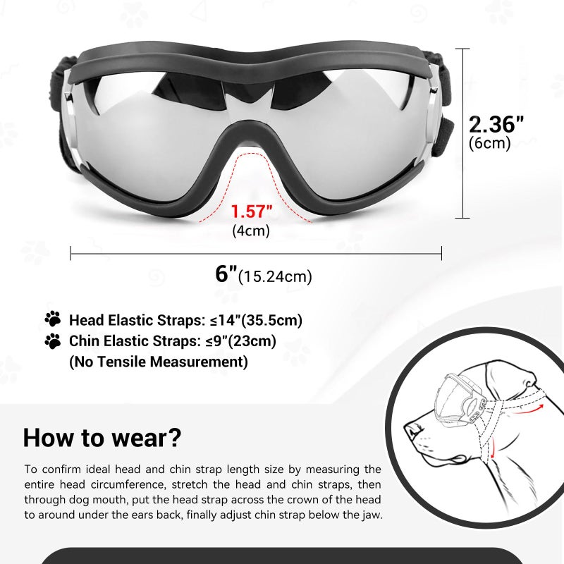 NAMSAN Dog Goggles Medium to Large Breed, Anti-UV Sunglasses for Dogs Large Breeds, Windproof Driving Dog Eye Protection, Doggy Glasses with Elastic Straps, Adjustable, Black - Image 5